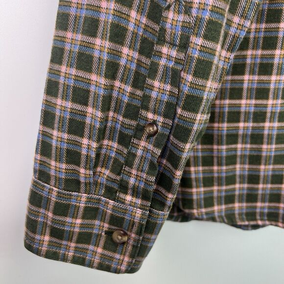 L.L. Bean Flannel Shirt Women’s Large 100% Cotton Green Plaid Button Down - Picture 6 of 7